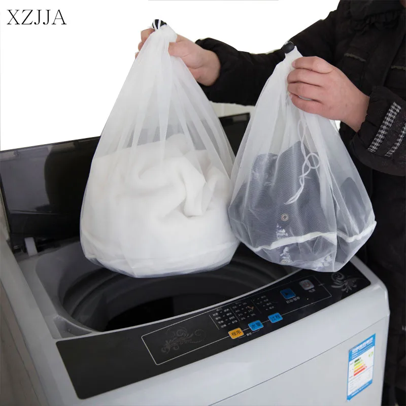 XZJJA 2 قطعة الرباط الأبيض الغسيل أكياس النساء الملابس الداخلية الصدرية النايلون شبكة حقيبة غسل الحقيبة الملابس حامي حالة سلال الغسيل