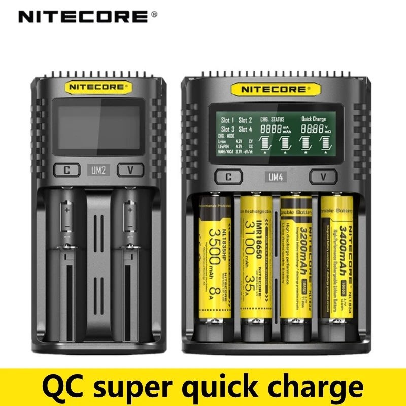 Nitecore UM2 UM4 USB QC зарядное устройство интеллектуальная схема глобальная страховка Li-Ion AA AAA 18650 26650 21700