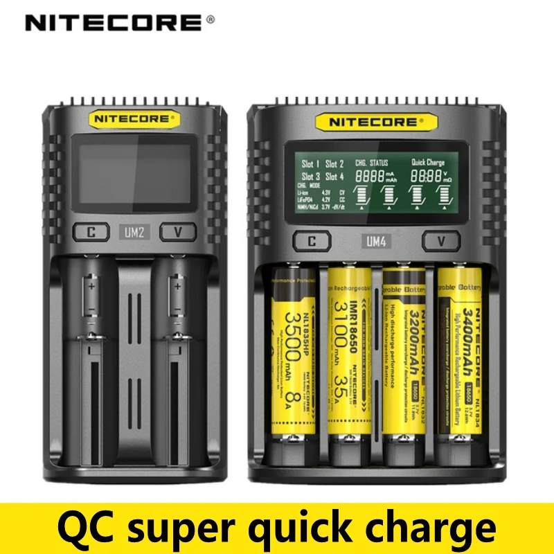 

100% Original Nitecore UM2 UM4 USB QC Battery Charger Intelligent Circuitry Global Insurance li-ion AA AAA 18650 26650 21700