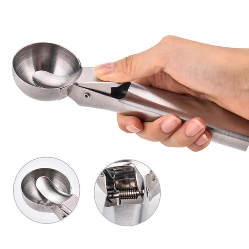 Stainless Steel Ice Cream Scoop Water Melon Scoops Easy Trigger Ice Yogurt Cookie Scoop Dough Meat Balls Spoon Kitchen Tools (4)