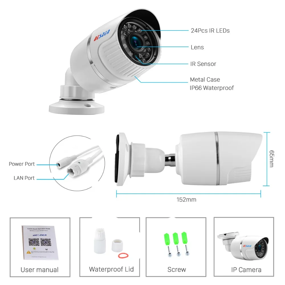 Besder 2MP PoE камера DC12V/48 V PoE IP камера 720P 960P 1080P CCTV камера наружная IP66 металлическая пуля камера безопасности ONVIF 2,0