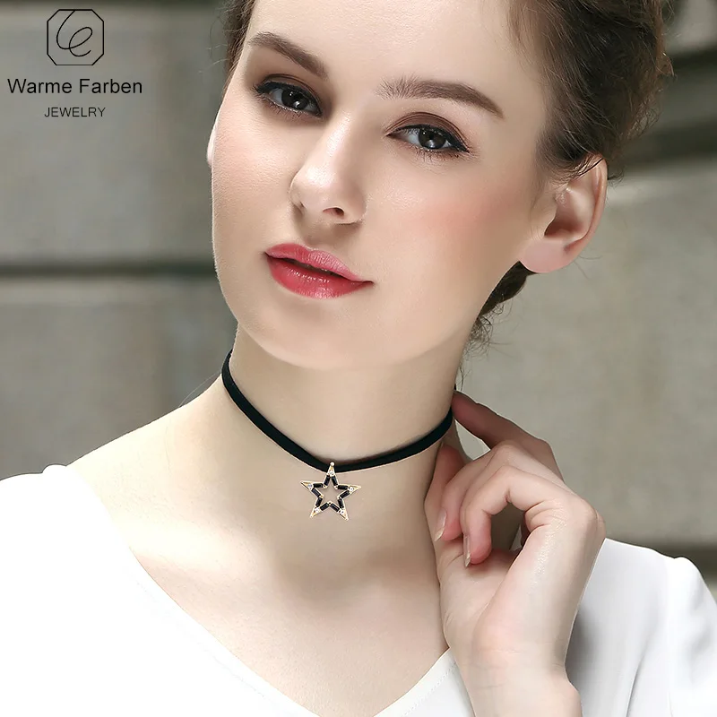 

Korean Summer Style Fashion Women Necklace Baroque Geometry Star Crystal Choker Necklace Torques Clavicle with Rope Chain Collar