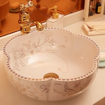 

Europe Vintage Style flower shape white color ceramics vanity basin Art Countertop sinks ceramic wash hand basins