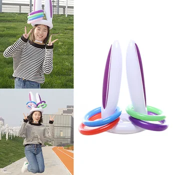 

Besegad Inflatable Rabbit Bunny Ear Hat Toy Ring Toss Party Game Children Outdoor Fun Toys with 4 Circles