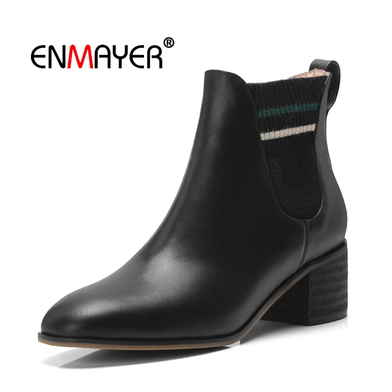 

ENMAYER Ankle boots Pointed toe Med heels Short boots Autumn Winter footwear shoes Size 34-39 Shoes women Thick heels CR1435