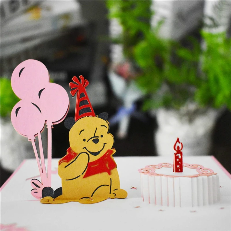 10 упак. С днем рождения карты Медведь 3D всплывающие карты подарок на день рождения карты для детей девушка с наклейка на конверт