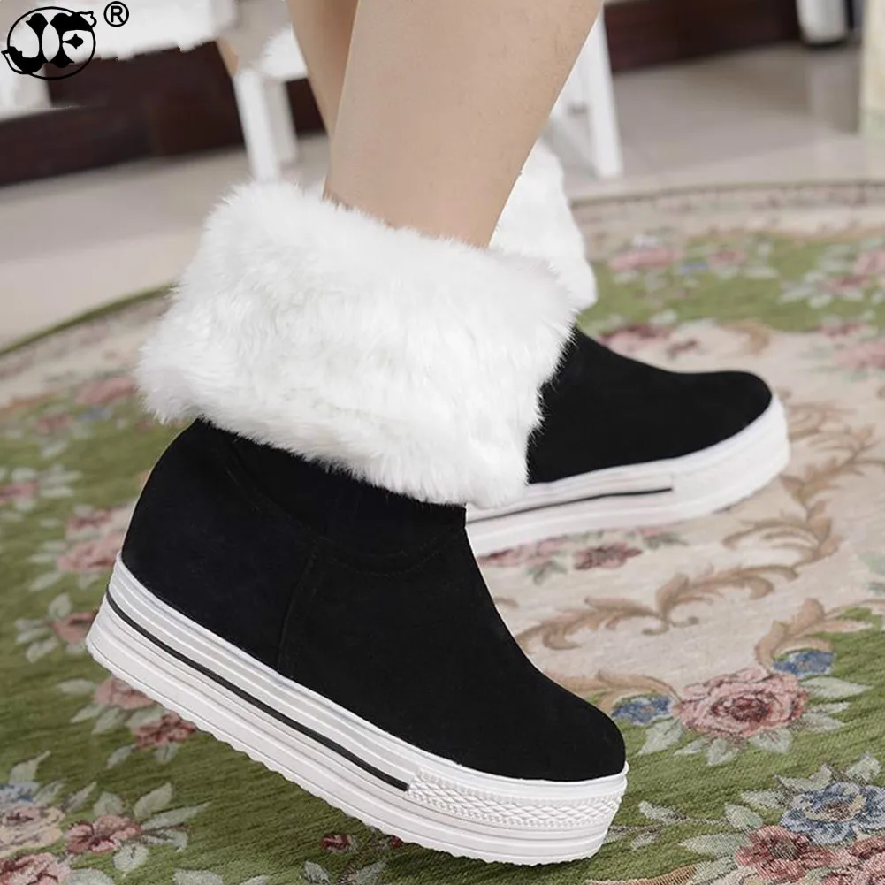 

large size 34-43 Women Winter Boots Fashion Hidden Wedges Warm Fur Shoes Woman Platform Med-calf Snow Boots ghj89