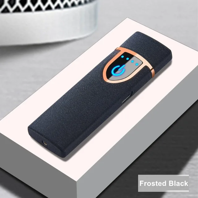 Black Отпечаток пальца Индукционная электронная USB Зажигалка перезаряжаемая ветрозащитная плазменная дуговая Зажигалка для курения Зажигалка для мужчин подарок - Цвет: Black