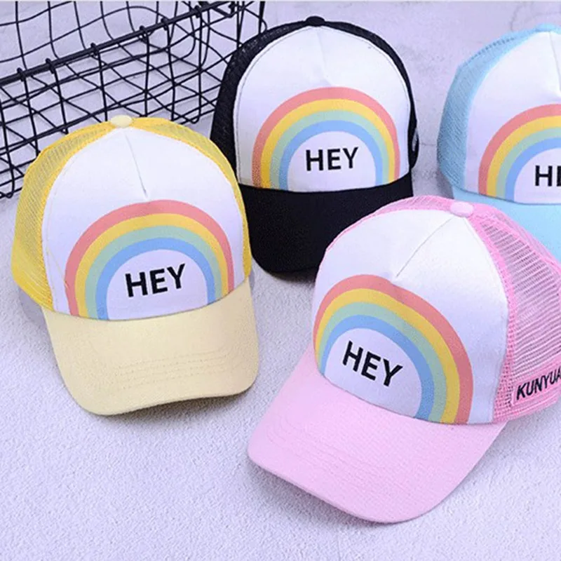 Girl Baby Baseball Cap Rainbow Hat Letter Embroidery HEY Baseball Caps