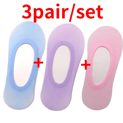 1/3/4Pairs Women Silicone Invisible Cotton Socks Slippers for Girls Summer Thin Boat Socks Non Slip Low Cut Ankle Sox Calcetines - Цвет: 3 Pair