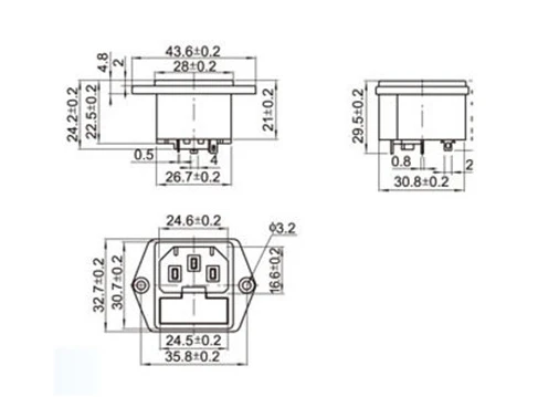 Панельный 3 Pin IEC 60320 C14 Входная Вилка питания 15A AC 250V w/держатель предохранителя