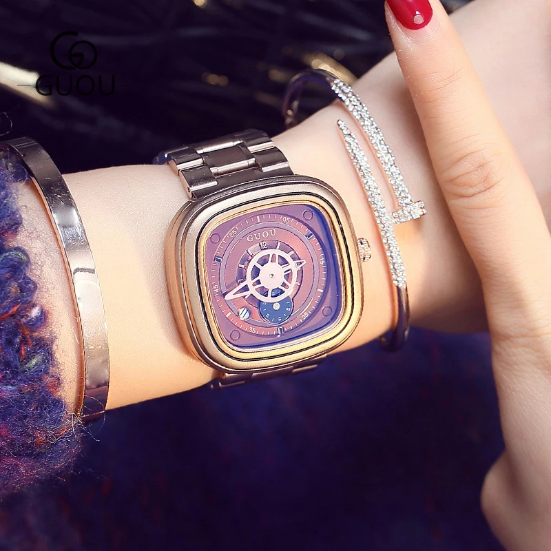 Montre Femme женские часы модные индивидуальные квадратные Роскошные розовое золото