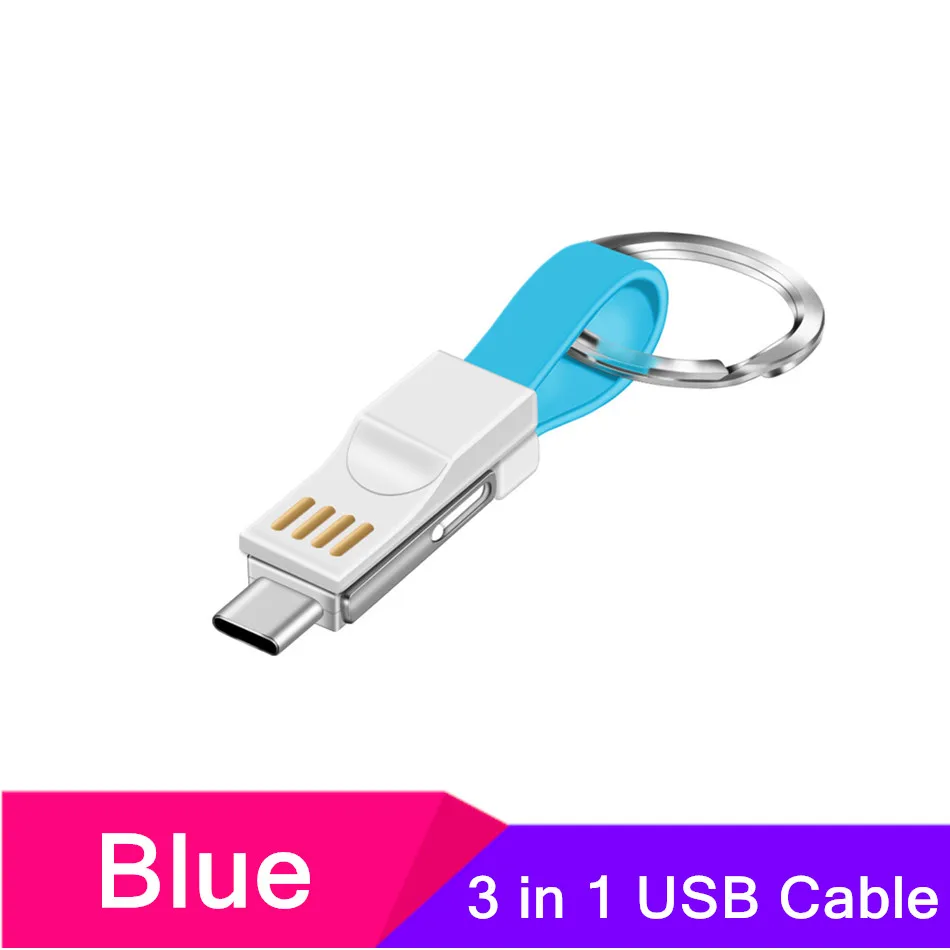 3 в 1 USB кабель портативный магнитный телефон зарядное устройство кабель для зарядки Тип C Micro USB Освещение 2A мини брелок для iPhone samsung - Цвет: Blue