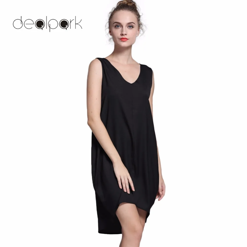 

Korean Fashion Sleeveless Tank Dresses High Low Hem Loose Casual Summer Dress 2019 V Neck Asymmetric Shift Dress Women Clothing