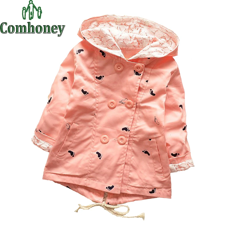 Trench Coats For Girls Kids Pink Trench Coat Cotton Lace Hooded Jacket