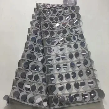 

African French Lace Fabric with sequins High Quality African Tulle Lace Fabric with sequins 5yards gray 3D Big sequins lace