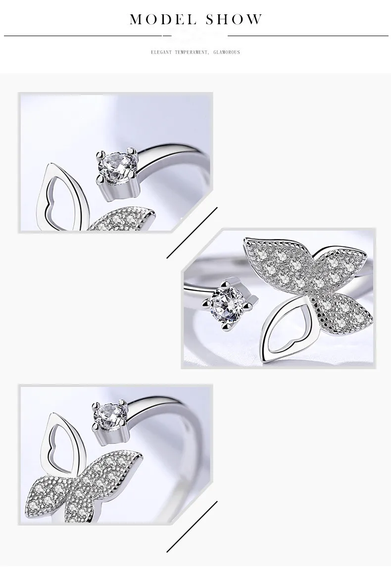 XIYANIKE 925 пробы серебряная горячая Распродажа Серебряная бабочка с кристаллом камень Открытое кольцо для женщин ручные аксессуары ювелирные изделия