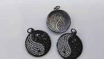 

20pcs Micro pave stone YINGYANG pendant 18-32mm Black Golden Eyes Micro Crystal Pave Diamond Pendant Triangle Round Disc Evil Pa