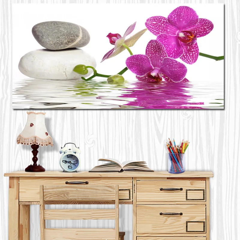 HD Печать Современная фиолетовая орхидея дзен спа камень спа стиль холст живопись плакат стены Искусство картина для гостиной Куадрос декоративные