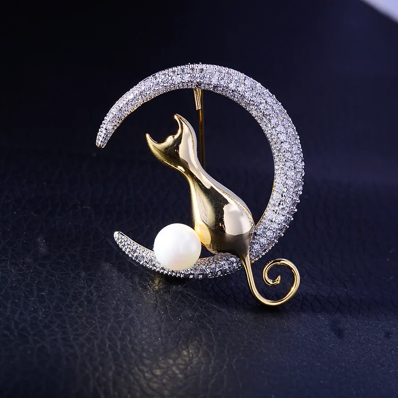 

Cute Plating Two-color Cubic Zircon Animal Small Cat Brooch Pin Student Clothing Accessories Female Brooch 4687