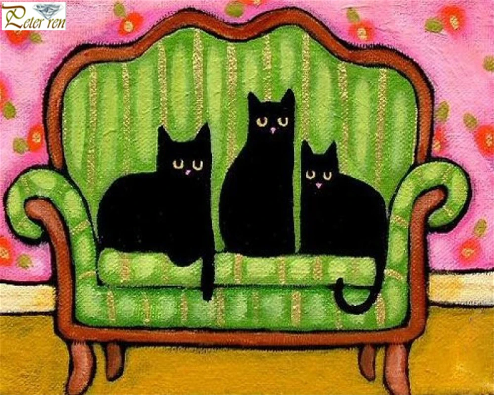 

Peter ren Round Diamond Painting Cross stitch DIY 5d Mosaic full Diamond Embroidered with rhinestones Cat in the chair