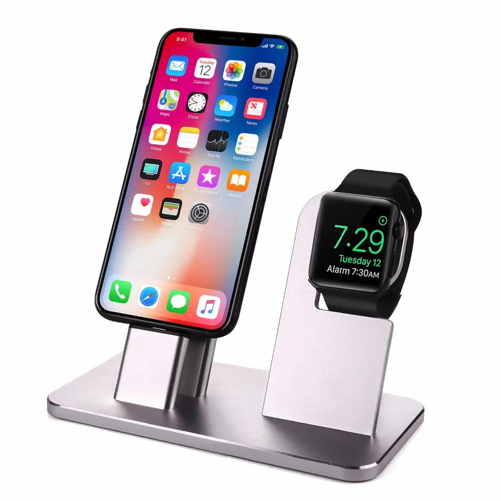 

2 in one Desktop Alluminum Charging Stand Charging Dock charger dock stand phone holder For iphone X 7/8 PLUS For apple watch