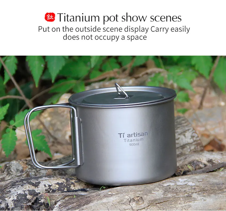 Pote de Titânio Acampamento ao ar Titânio com Cobertura Tiartisan Puro Livre Ultraleve Tigela Maior Capacidade Panelas Piquenique 900ml 14 High Quality Esporte e Lazer