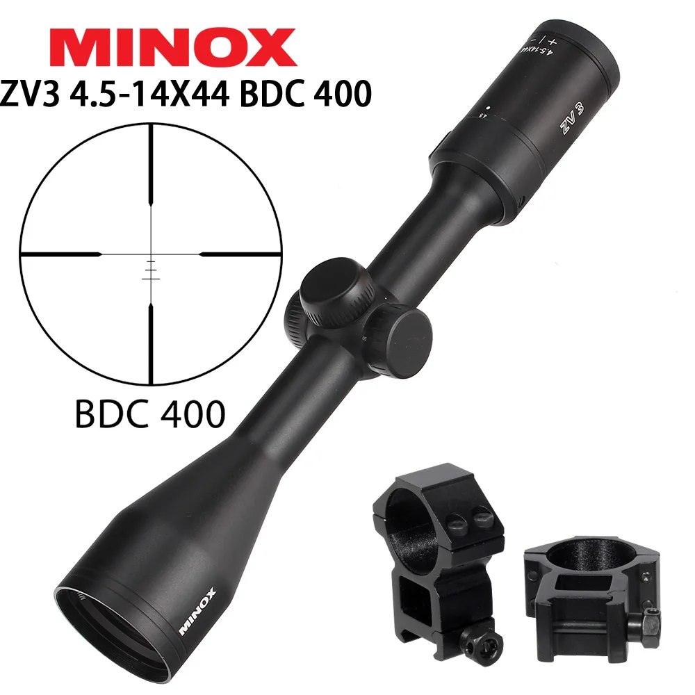 Охота MINOX ZV 3 4,5-14X44 BDC 400 прицел для сетки Боковая регулировка параллакса Регулировка длинные глаза тактический оптический прицел - Цвет: with Picatinny Rings