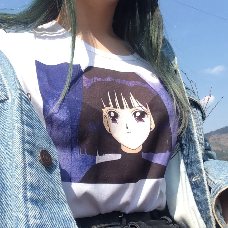 Kawaii женская футболка летний топ новинка 2018 Футболка Harajuku с принтом Сейлор Мун