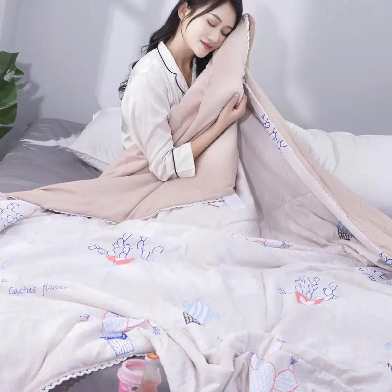 Leaf Pattern Soft Skin-friendly Summer Duvet Washed Cotton Thin Quilt Children Adults Duvet Pillowcase Wholesale(200x230cm - Цвет: 10