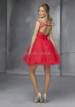 Schönheit Eine Linie Weg Von der Schulter Organza Cocktailkleider Perlen Backless Short Mini Rock Benutzerdefinierte Größe 2-16