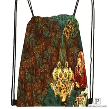 Пользовательские Ван Гог Звездная ночь Drawstring рюкзак сумка для мужчин и женщин милый рюкзак дети ранец(черная спинка) 31x40 см#180531-01-11