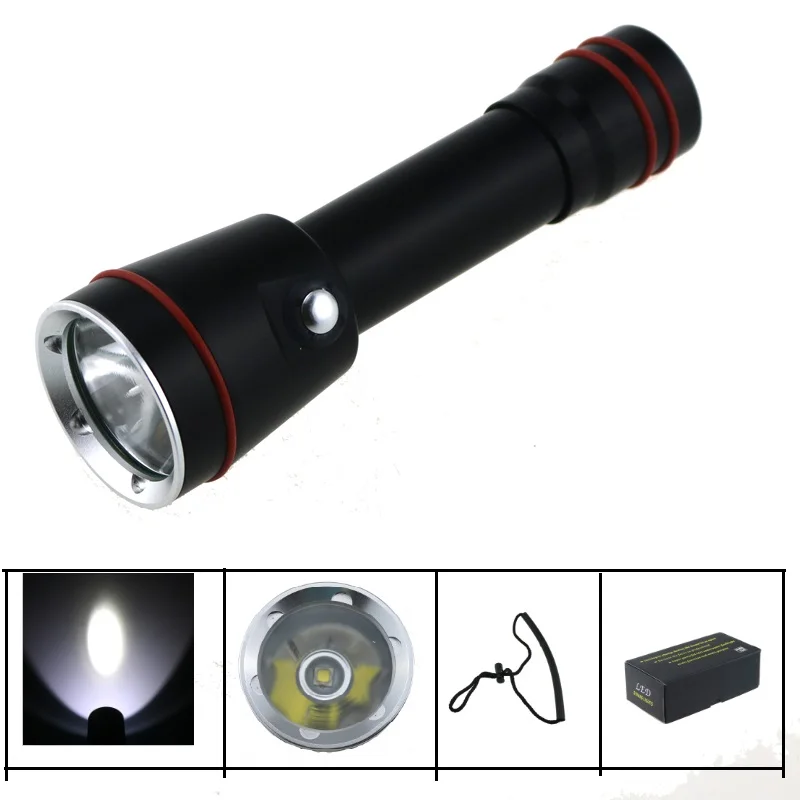 2000 Lumen Cree XM-L2 LED Diving Flashlight Torch Underwater 18650 Battery Waterproof Lamp Light Lantern for spearfishing