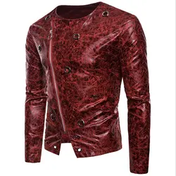 Куртки 2018 новый бренд Для мужчин из искусственной кожи на молнии с длинным рукавом Причинно Пальто мотоциклов Slim fit Куртка Топ