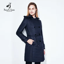 SnowClassic font b 2017 b font Parkas Jacket Women Winter Coats Thin Slim Double Breasted Hood