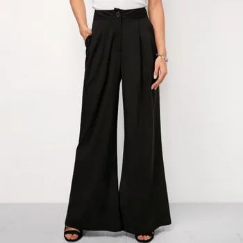 

Womens Bow Tie Waist Pocket Female Trousers Solid Loose Pants Broad Leg Pants Bootcut Beach Design Fashion Pants #324