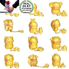 OMHXZJ Европейская мода Женщины Мужчины праздничный свадебный подарок знак зодиака 24KT желтое золотое ожерелье с подвеской Шарм CA265