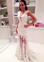 2017 neue Stilvolle Meerjungfrau Abendkleid Sexy v-ausschnitt Kurze Flügelärmeln Frauen Formale Kleider Sheer Tüll Abendkleid