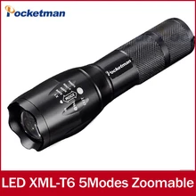 flashlight cree xm-l t6 Zoomable 5 Modes waterproof black 3800lm lampe torche led torchlanterna for 18650