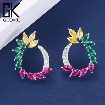 

GODKI 28MM Luxury Multicolor Cubic Zirconia Stud Earrings for women Wedding Dubai Trendy Flower Earrings boucle d'oreille femme