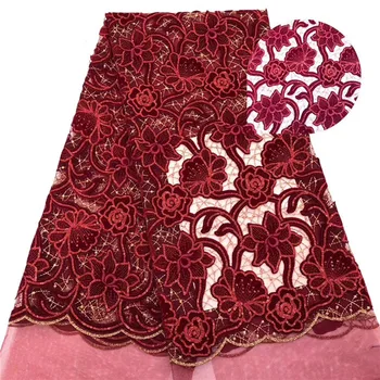 

Shinning Sequin Velvet Lace wine embroidery Tulle Mesh Fabrics High quality African Nigerian French lace for party dresses C6
