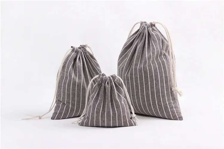 Пасторальная хлопковая Льняная сумка на шнурке с вертикальной полосой, Подарочная сумка, женская сумочка для монет, для хранения дома, для путешествий, одежда для отделки - Цвет: Brown Large