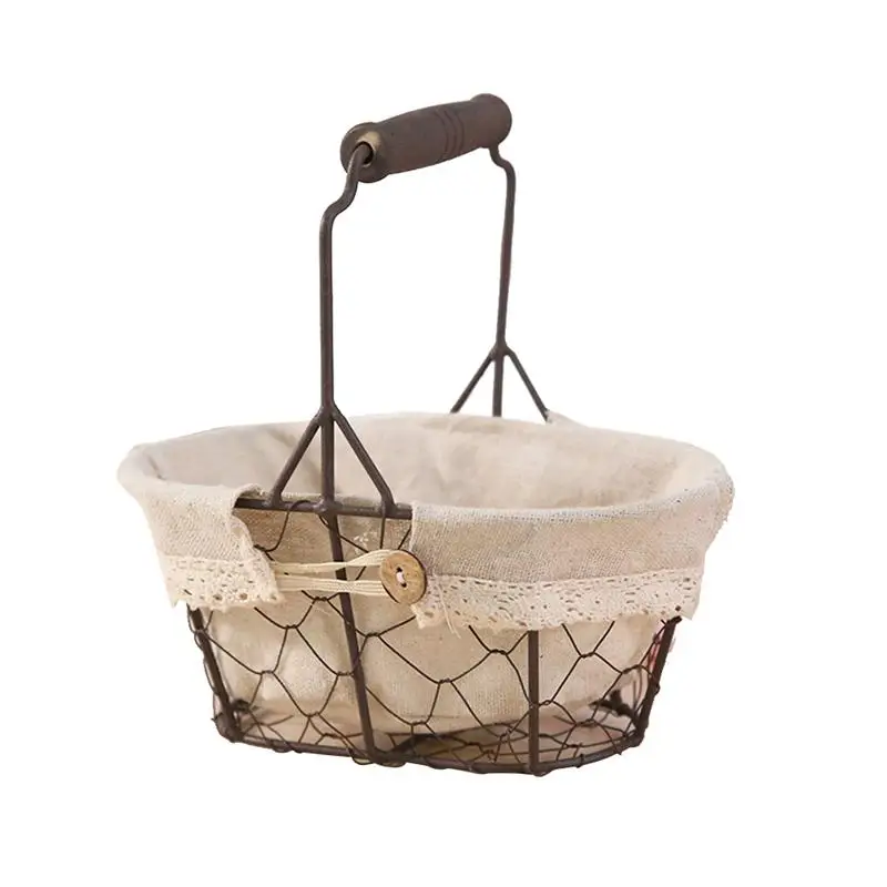 

1pc Decorative Rural Style Storage Basket Vintage Cloth Basket Lace Flower Basket for Yard Home