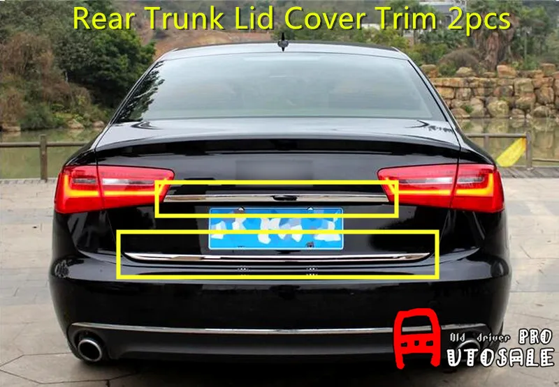 

Stainless Chromium Styling Car Rear Trunk Lid Decoration Trims Exterior Car Styling 2pcs For Audi A6 C7 2012 2013 2014 2015