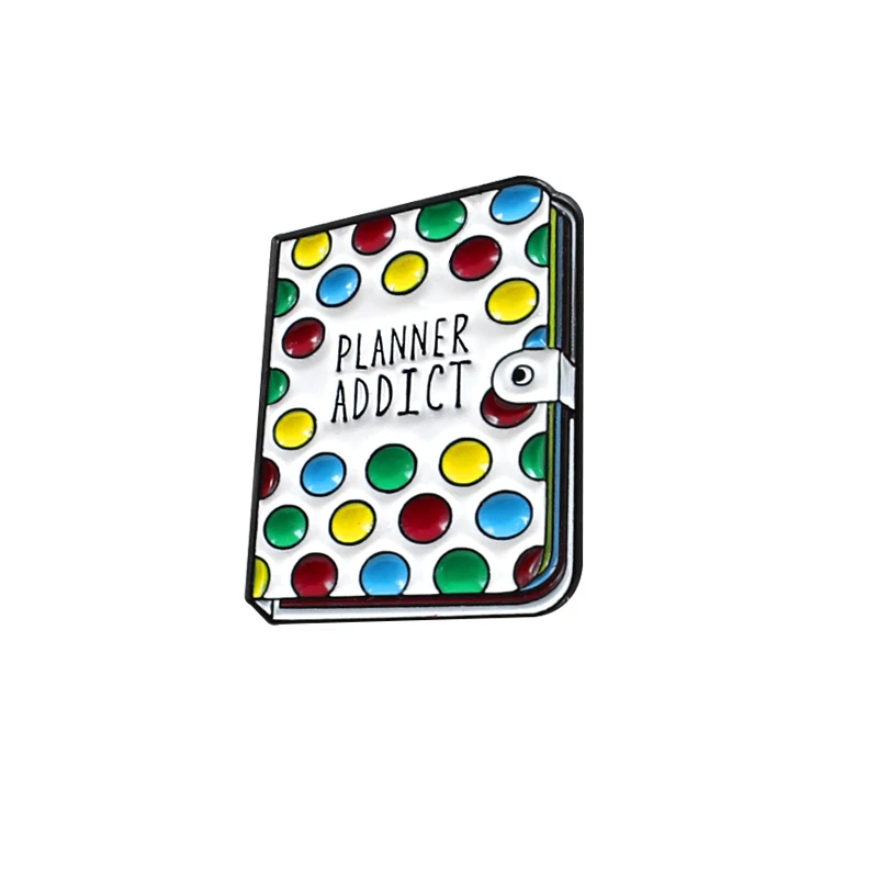 

PLANNER ADDICT Book Metal Enamel Brooch Cute Color Wave Point Notebook Badge Pin Trendy Costume Backpack Jewelry Accessories