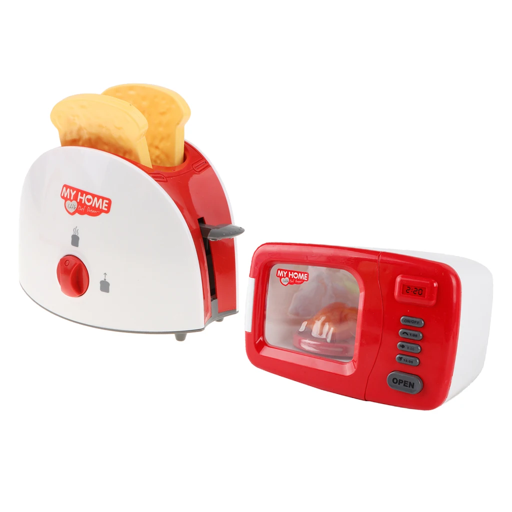 2 Pieces Simulation Home Appliance Kids Role Play Toy Bread Maker + Microwave Oven