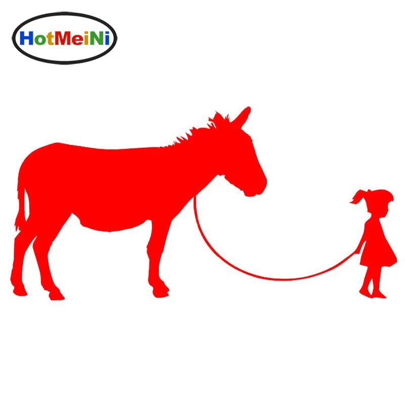 HotMeiNi Wholesale Sticker Girl Walking A Donkey Vinyl Decal Novelty Car Window Wall Bumper Funny Pet Mule 18cm x 8cm