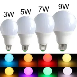 Светодиодный лампы E27 RGB 3 Вт 5 Вт 9 Вт светодиодный RGB лампочки 110 В 220 В 85 -265 В удаленного Управление 16 Цвет изменить лампада светодиодный Luz A80