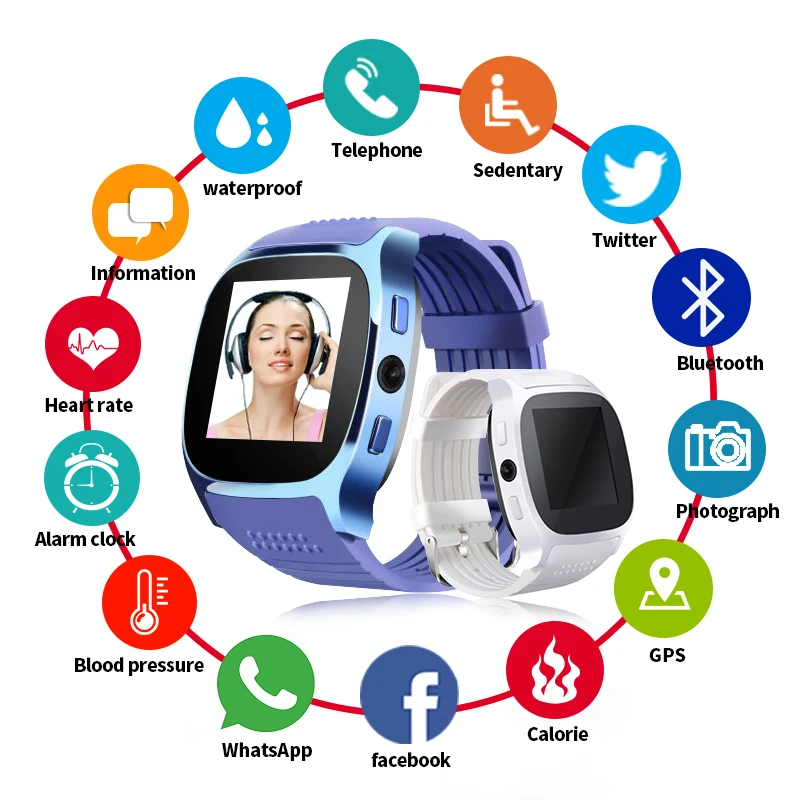 

Smart Watch Camera Touch Screen T8 Watch Bluetooth with pressure measurement Support SIM TF Card Music Player for Android wear