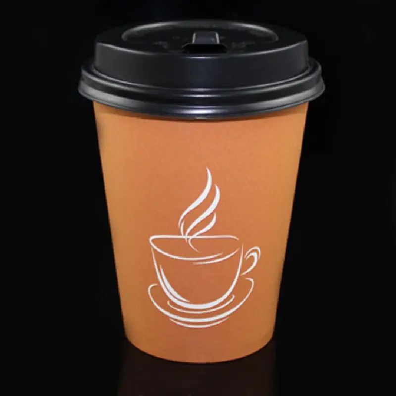 400ml Cup + Lid Tawny Disposable Paper Cup Thick Hotdrink Milk Tea